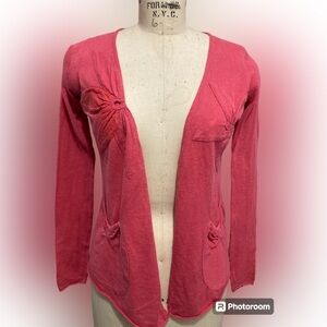 Anthro Sparrow Linen Summer Cardigan with Flower detail XS